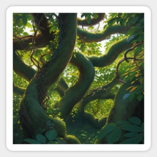 Close-Up Jungle Scene - Twisting Trees and Lianas Sticker